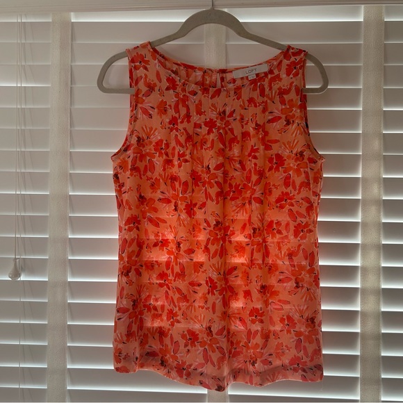 LOFT Blouse Coral Orange Pink Floral Sleeveless Top Medium - Picture 1 of 8